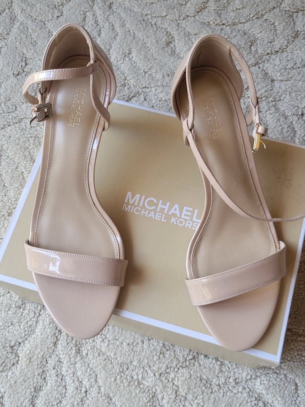 Michael Kors Beige Patent Leather Ankle-Strap Sandals